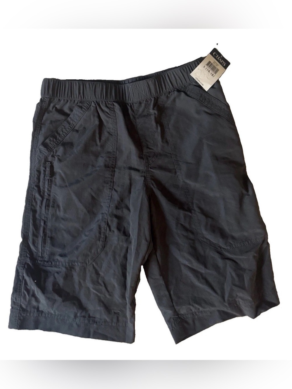 NWT Chaps Youth Large 14-16 Shorts Elastic Waist Deep Pockets Dark Grey Long